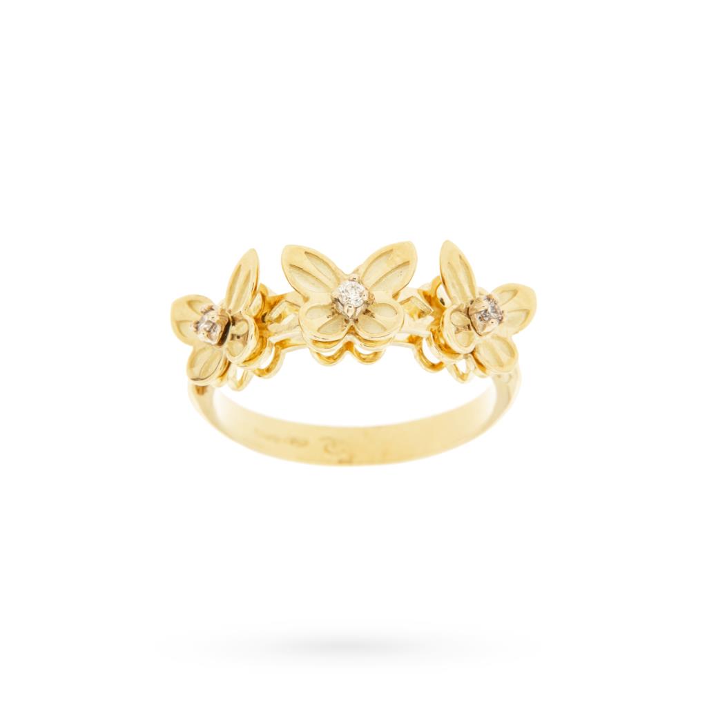 Yellow gold ring with 3 mobile diamonds 0.06 ct - QUAGLIA