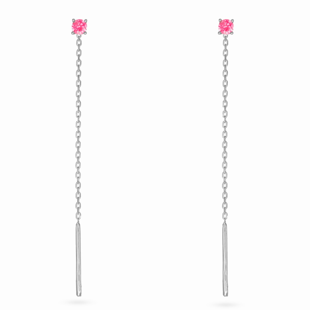  Orecchini pendenti con catenina rolo' e zircone fucsia lungo 58mm - LUSSO ITALIANO