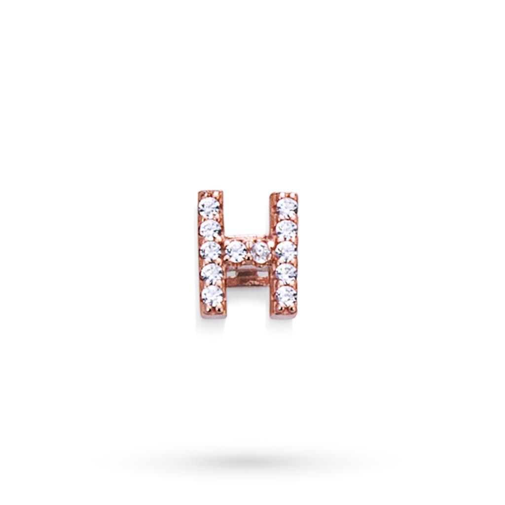Componente lettera H in argento rosa con zaffiri  - MARCELLO PANE