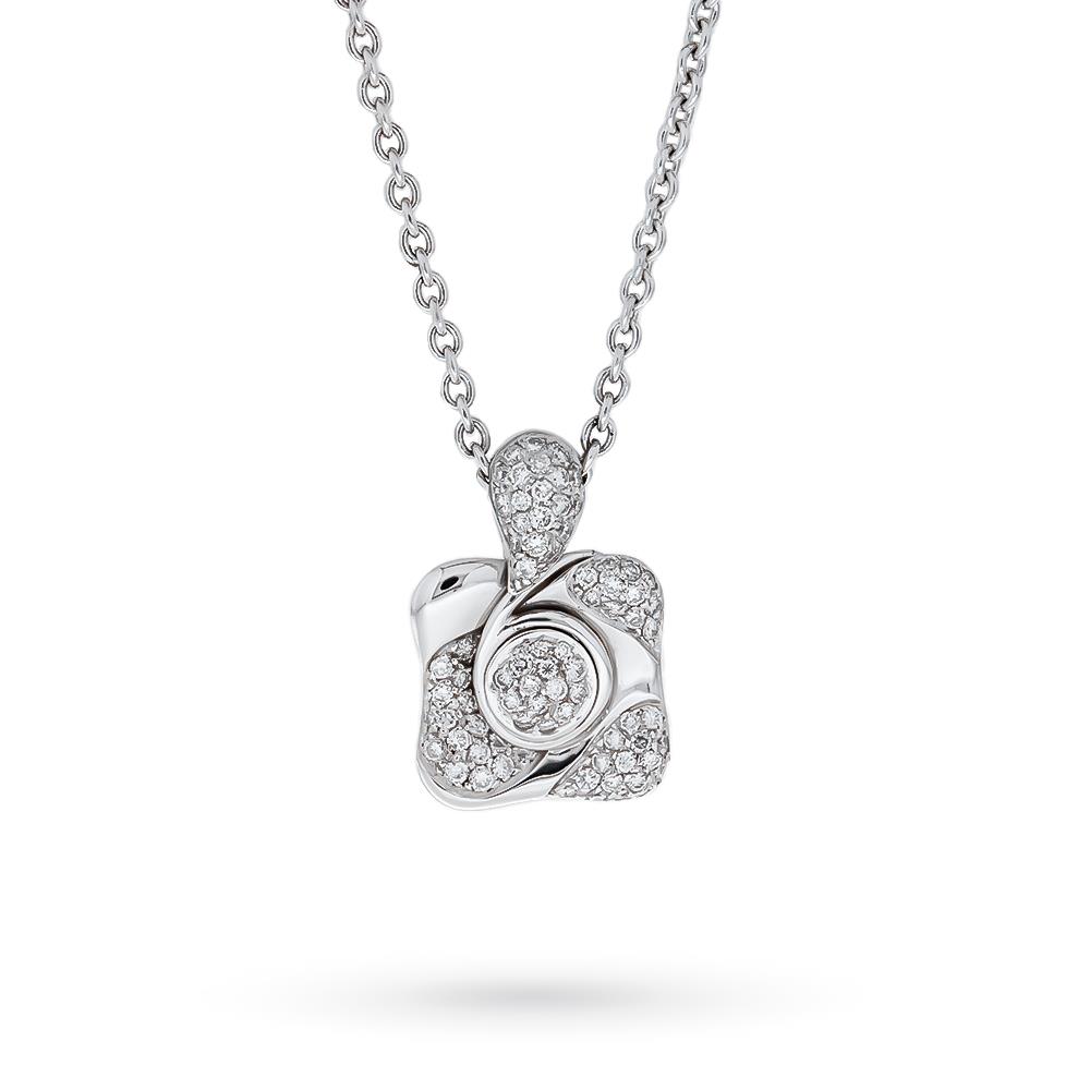 18kt white gold chain and square pendant with diamonds - LA NOUVELLE BAGUE