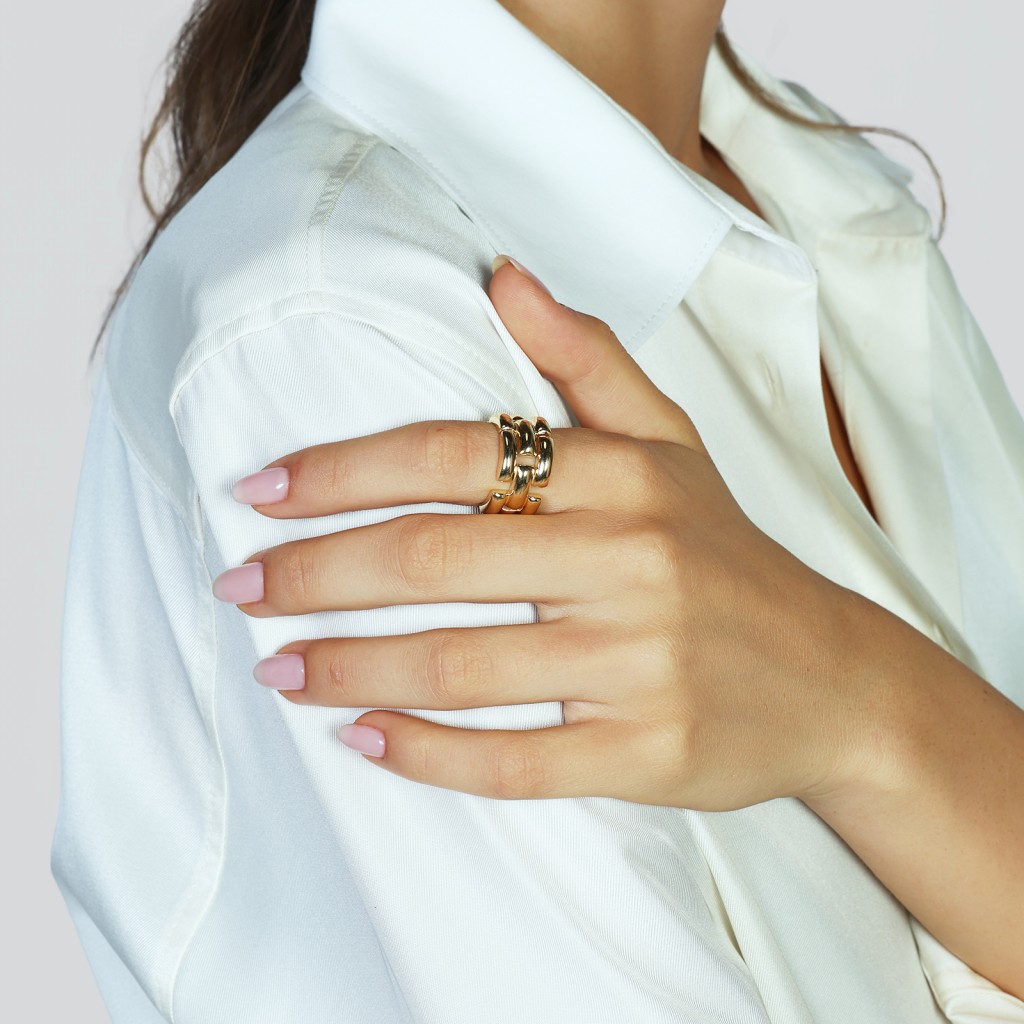  Anello in argento dorato con catena Panthere - UNOAERRE