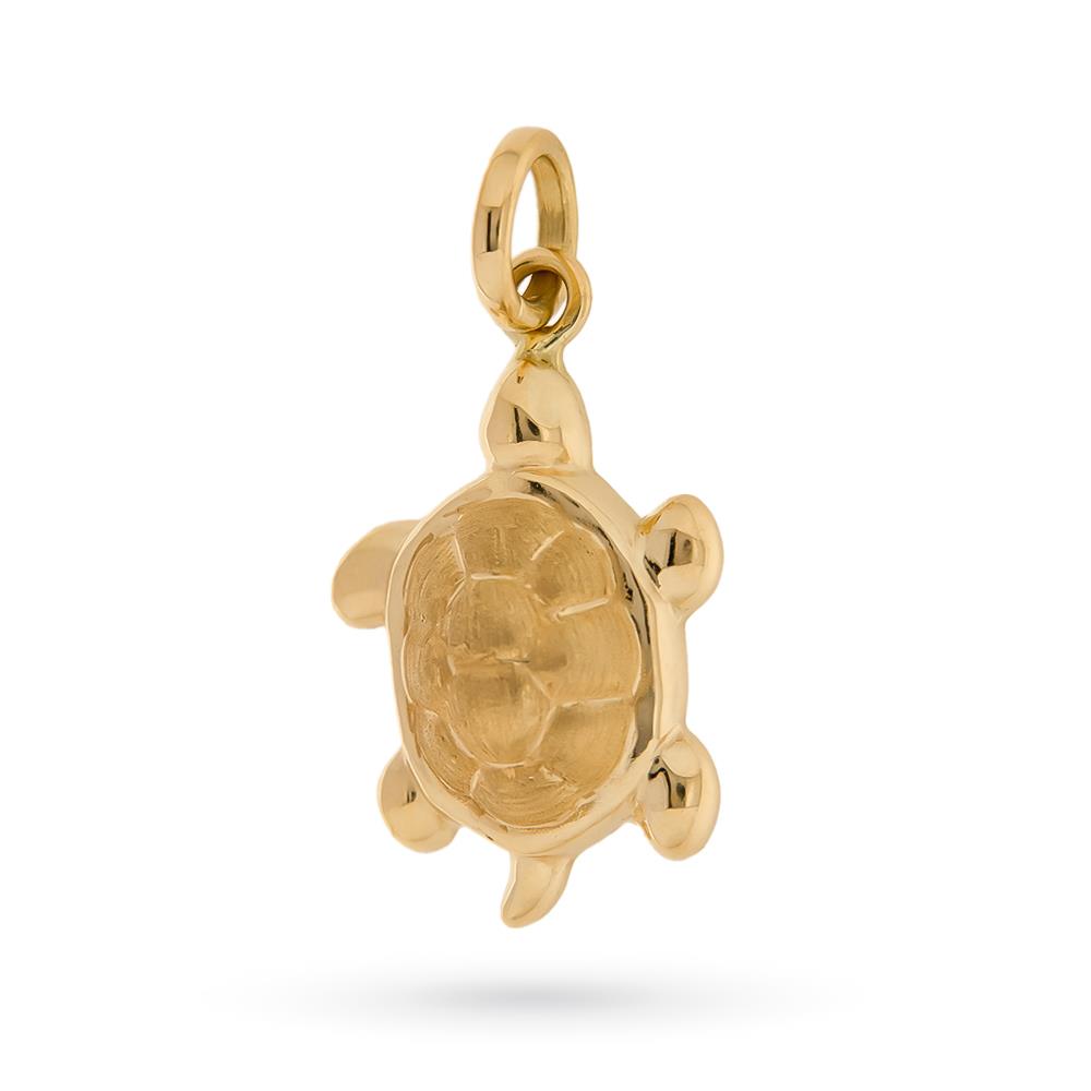 Polished satin 18kt yellow gold turtle pendant - UNBRANDED