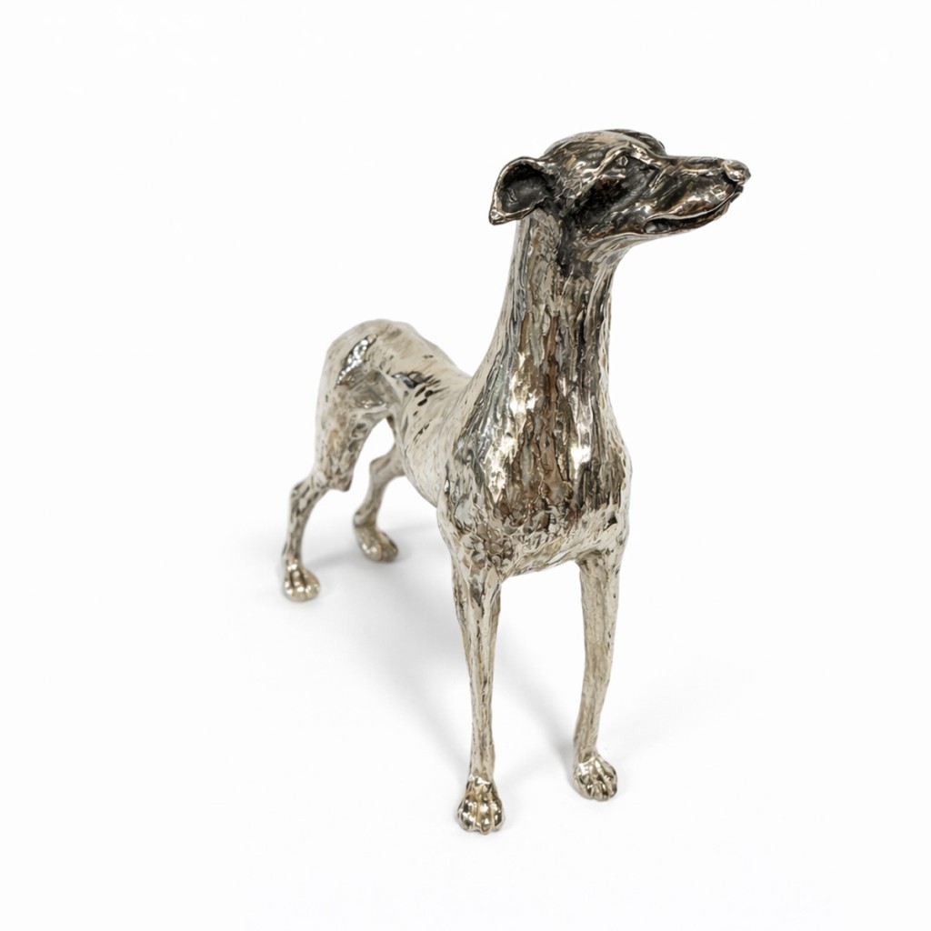Statua cane Levriero in argento 800 &ndash; Scultura decorativa 11 cm - 