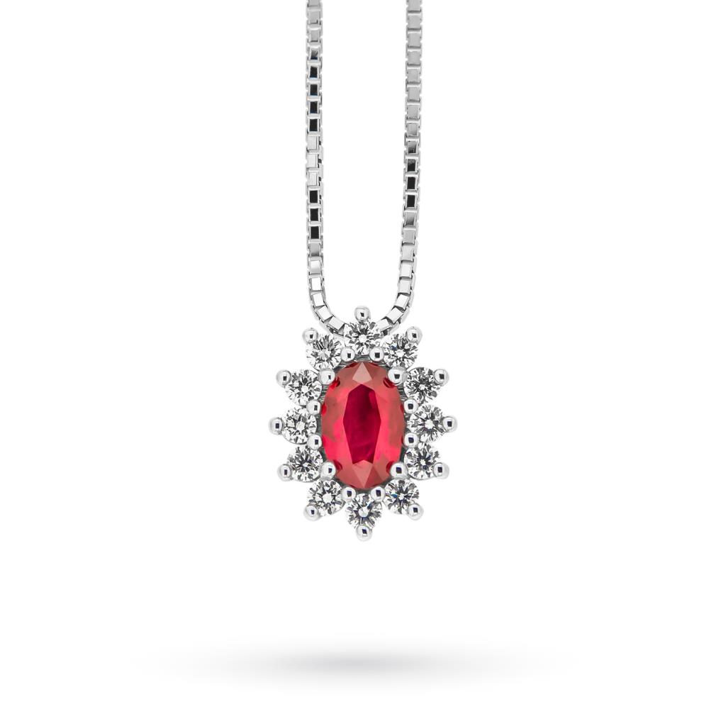 White gold necklace with oval ruby ​​and diamonds - MIRCO VISCONTI