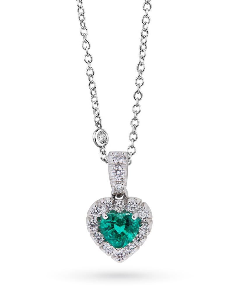 Girocollo in oro bianco con smeraldo a cuore 0,96ct e diamanti 0,38ct - MIRCO VISCONTI