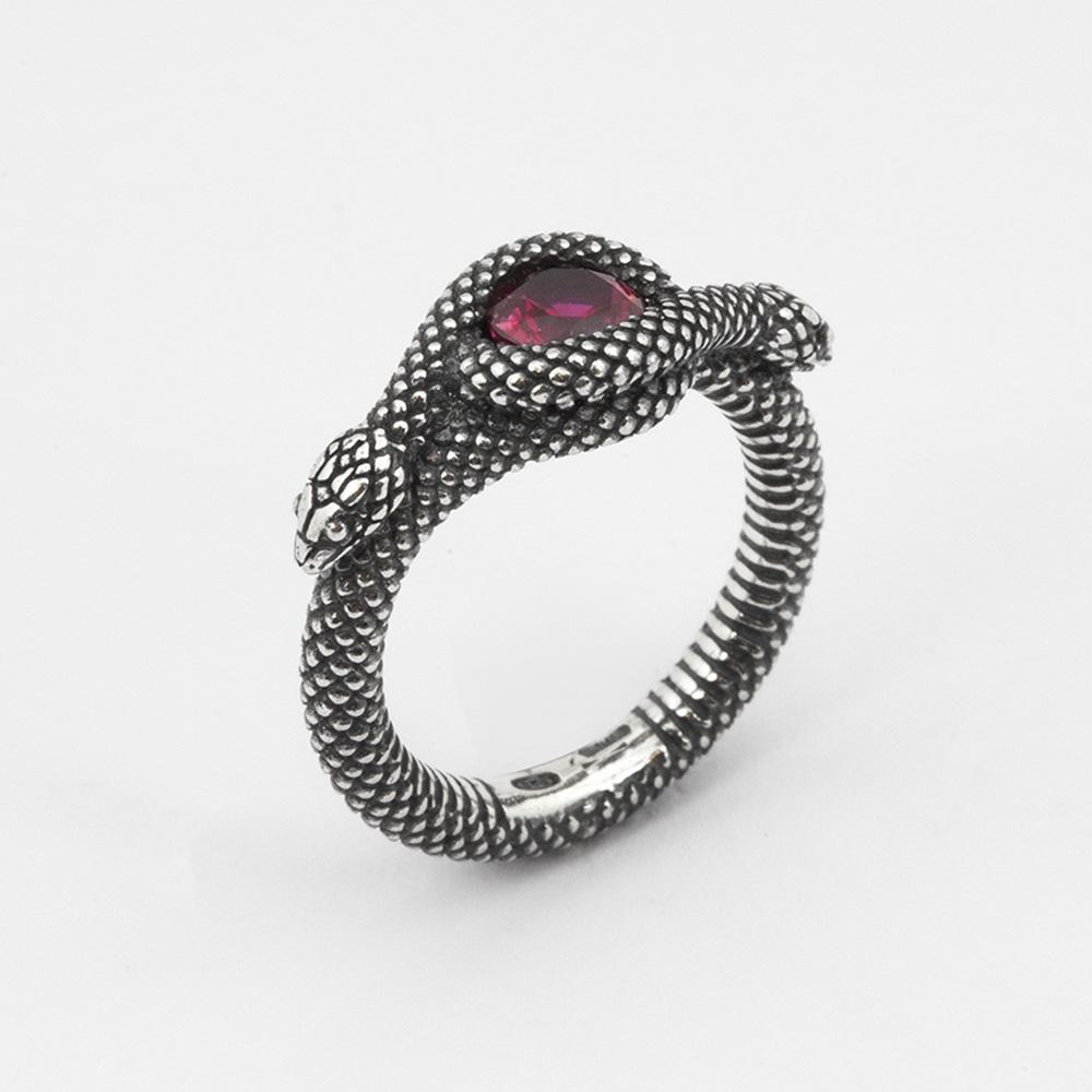  Shiny burnished silver corundum solitaire snake ring Nove25 - NOVE25