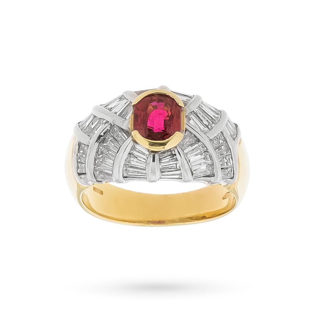 Classic yellow gold ring with ruby and diamonds - LUSSO ITALIANO