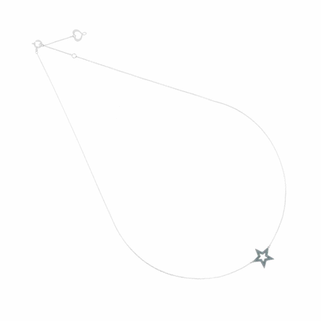 Girocollo Maman et Sophie oro bianco stella centrale traforata polvere di diamanti celeste 10x10 mm - MAMAN ET SOPHIE