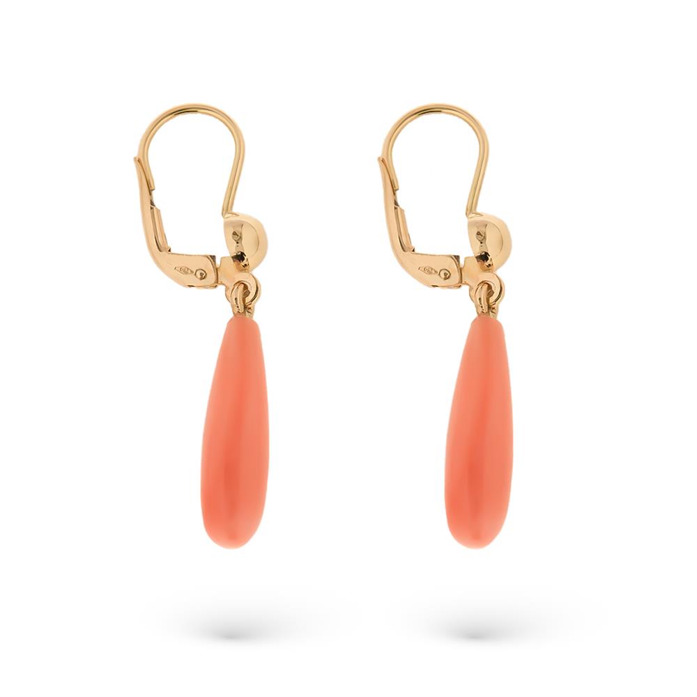  Orecchini monachelle gocce corallo 20mm oro giallo 18kt - LUSSO ITALIANO