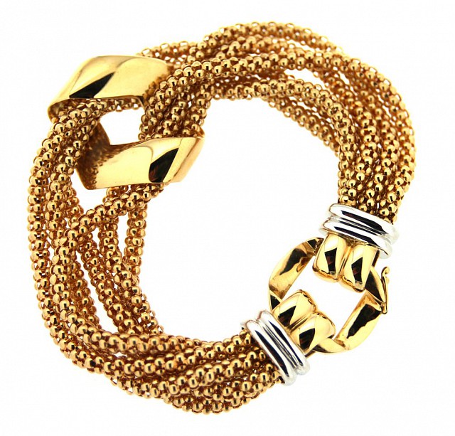 Bracciale in oro giallo con 6 fili e nodo centrale - LUSSO ITALIANO