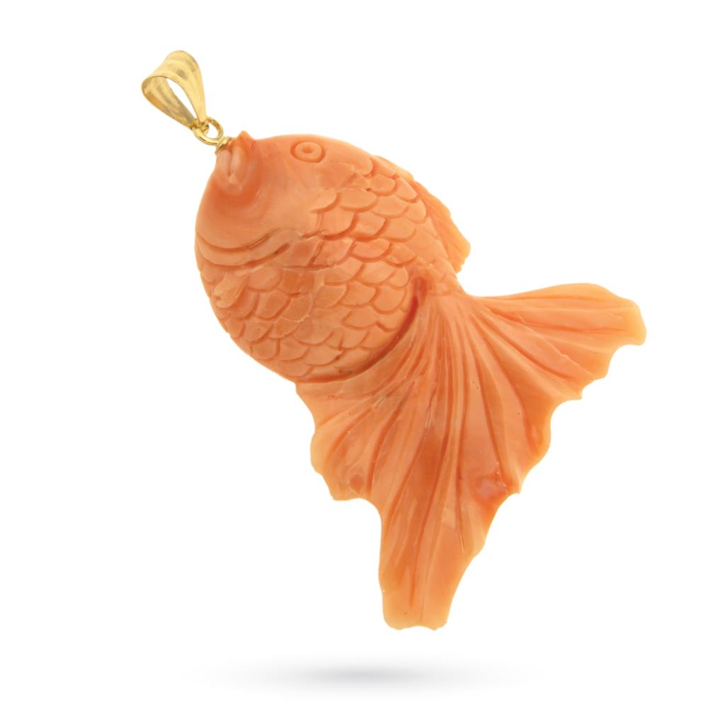 Ciondolo pesce tropicale in corallo e oro giallo 18kt - LUSSO ITALIANO