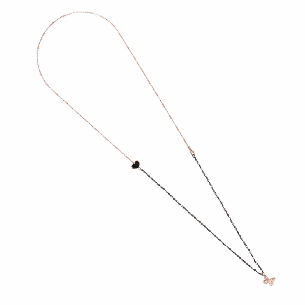 Pink silver necklace and burnished silver butterfly - MAMAN ET SOPHIE