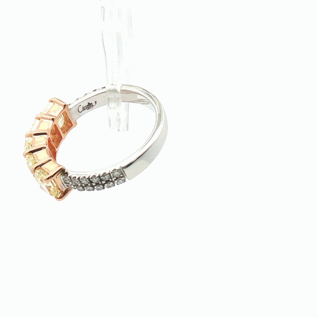  Anello Rivi&egrave;re in Oro Bicolore con 5 Diamanti Radiant Yellow (2,33 ct) e Micro-Pav&eacute; Bianco (0,26 ct) misura 13 - CICALA