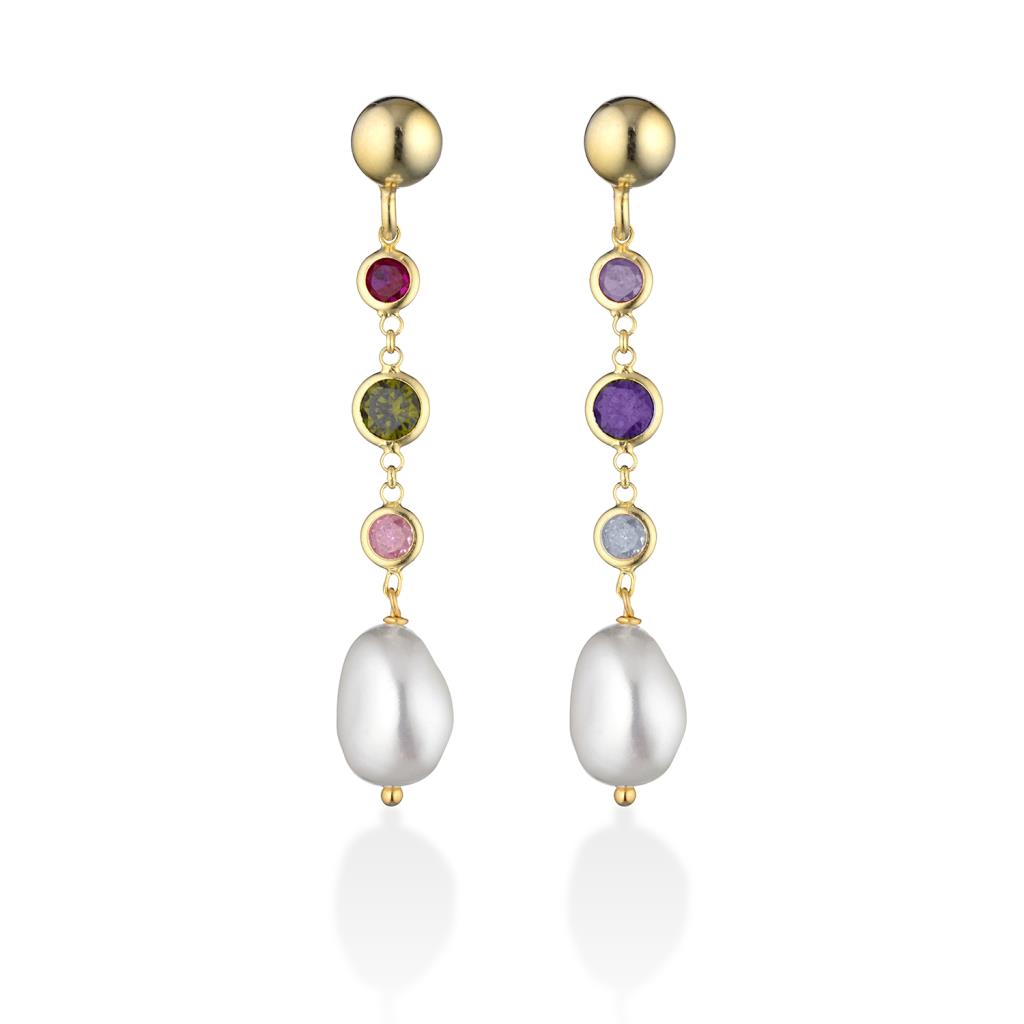 Orecchini pendenti argento dorato zirconi colorati e perla  - GLAMOUR BY LELUNE
