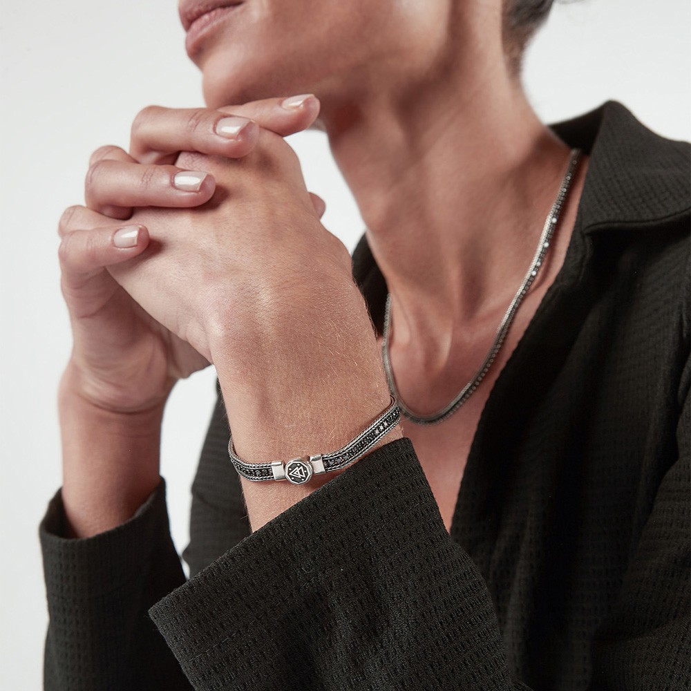 Bracciale tennis black foxtail argento brunito lucido Nove25 - NOVE25