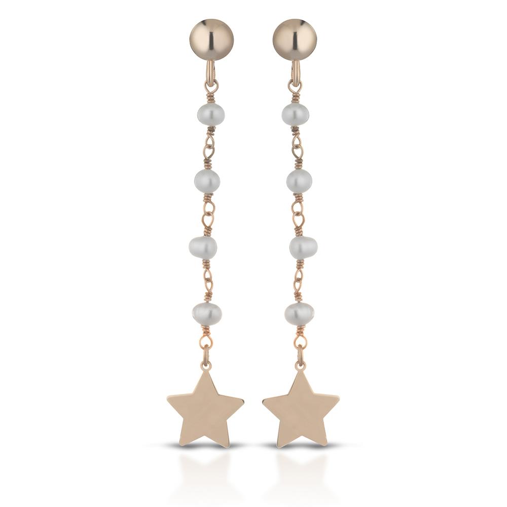 Pink silver star fresh water pearls pendant earrings - GLAMOUR