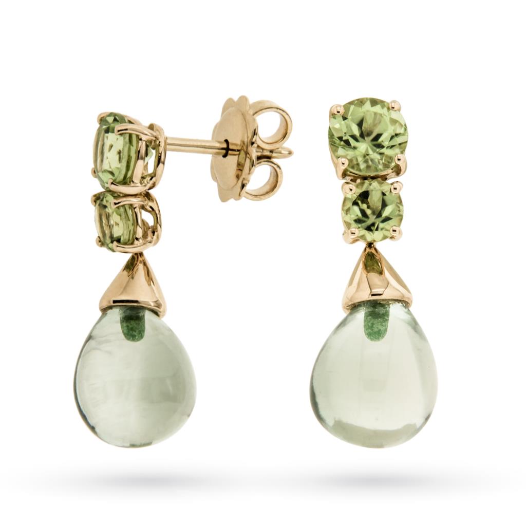  Orecchini pendenti con prasiolite e peridoto in oro rosa 18kt - LUSSO ITALIANO