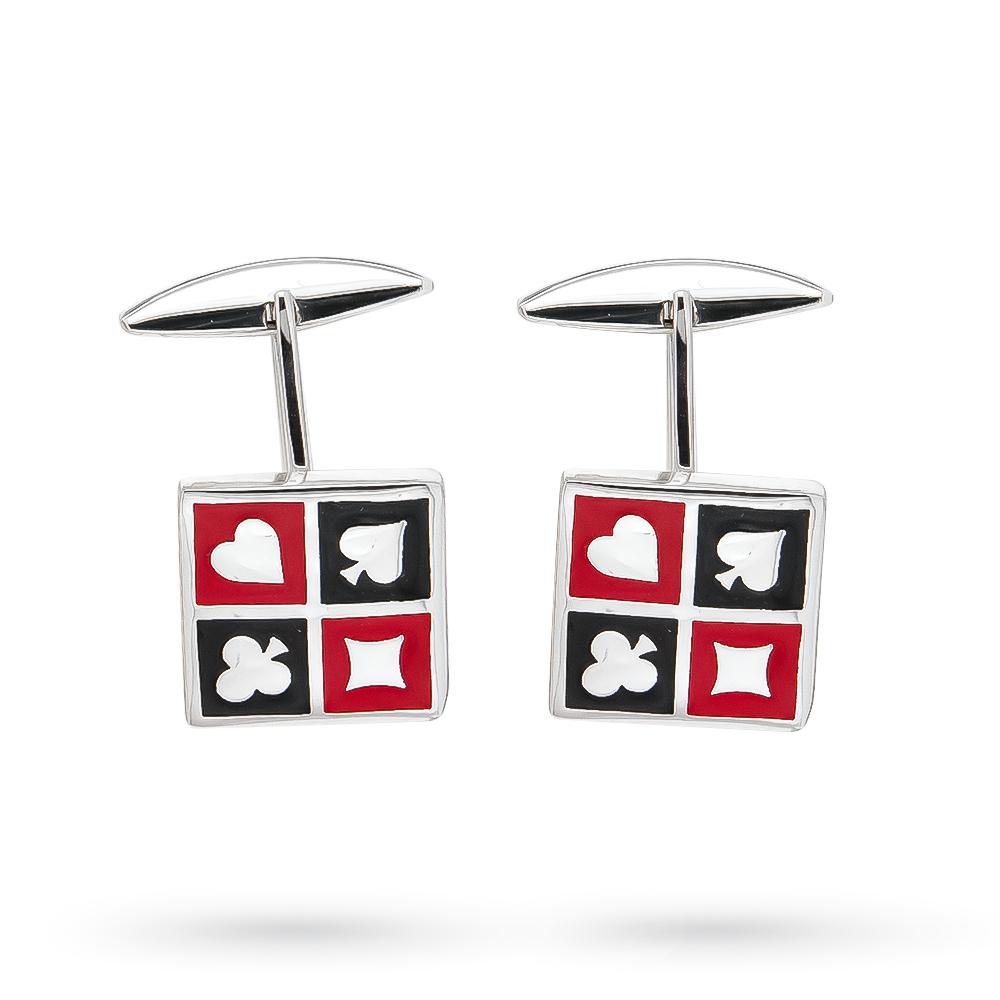 Playing card suit shirt cufflinks in 925 silver enamel - SATURNO