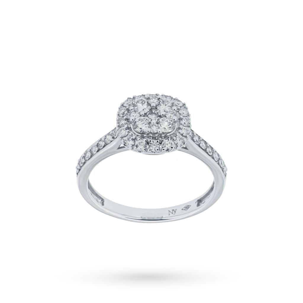 Anello oro bianco quadrato pav&egrave; brillanti 0,77ct - NY NAI