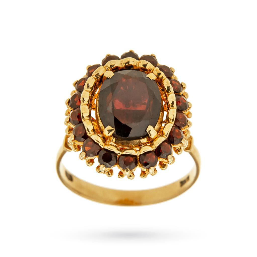 Vintage yellow gold ring with red garnets - 