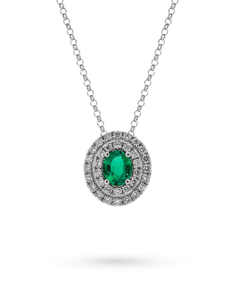 White gold necklace emerald oval 0,26ct diamonds 0,22ct Mirco Visconti - MIRCO VISCONTI
