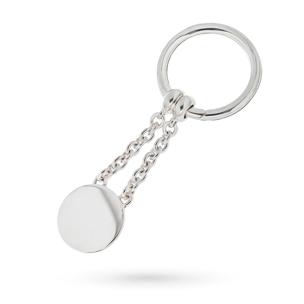 Portachiavi argento 925 piastrina tonda lucida - LUSSO ITALIANO