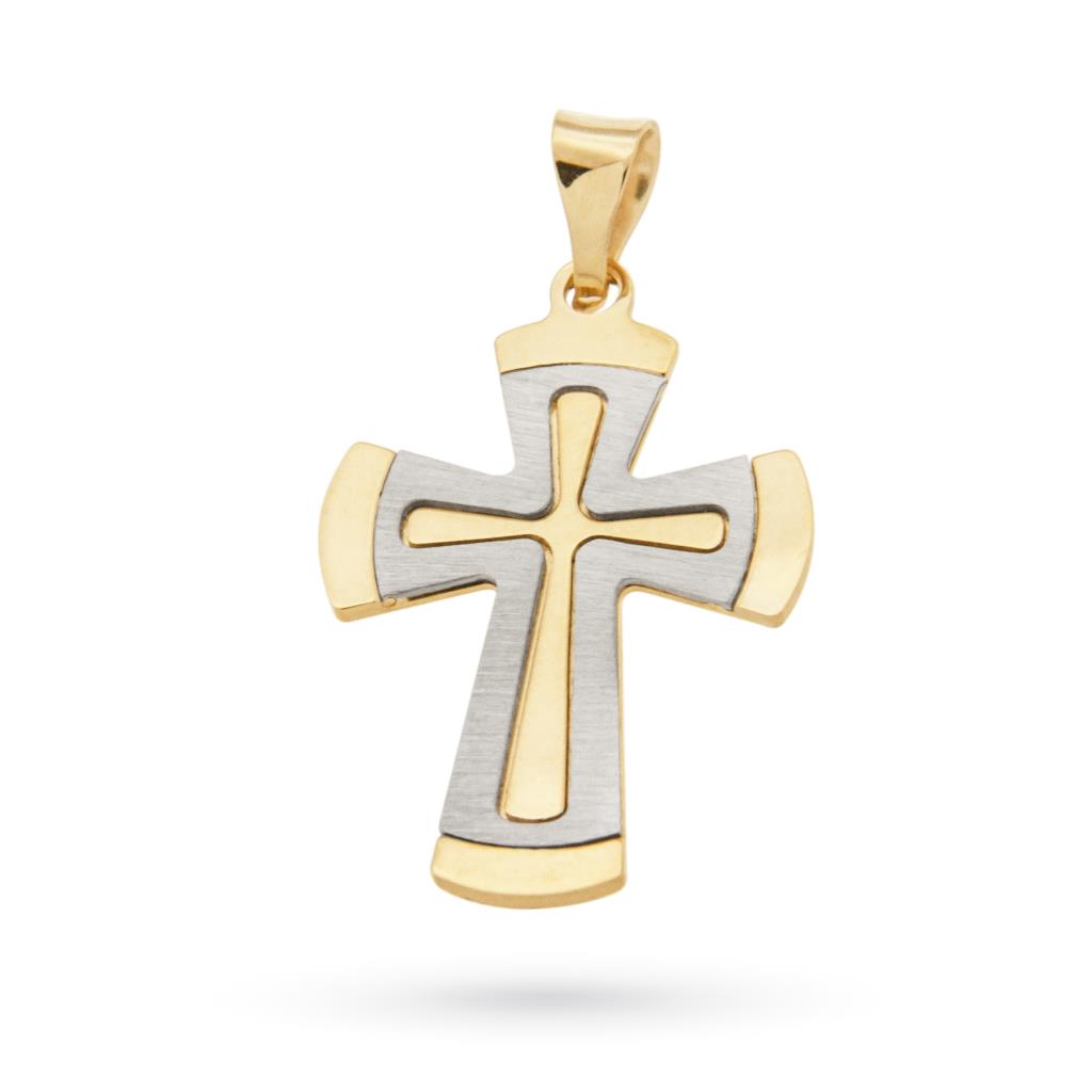 Large bicolor cross pendant 18kt yellow white gold - UNBRANDED