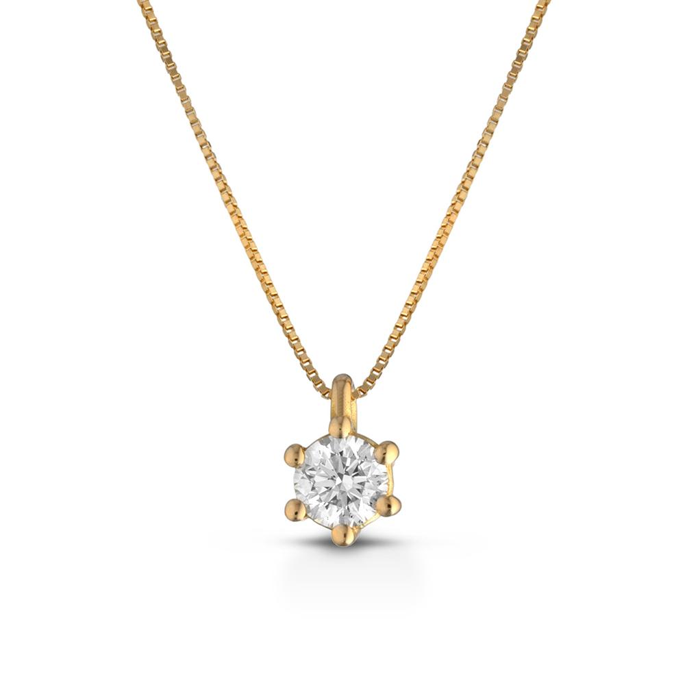 Diamond pendant necklace 6 prong yellow gold setting - LELUNE