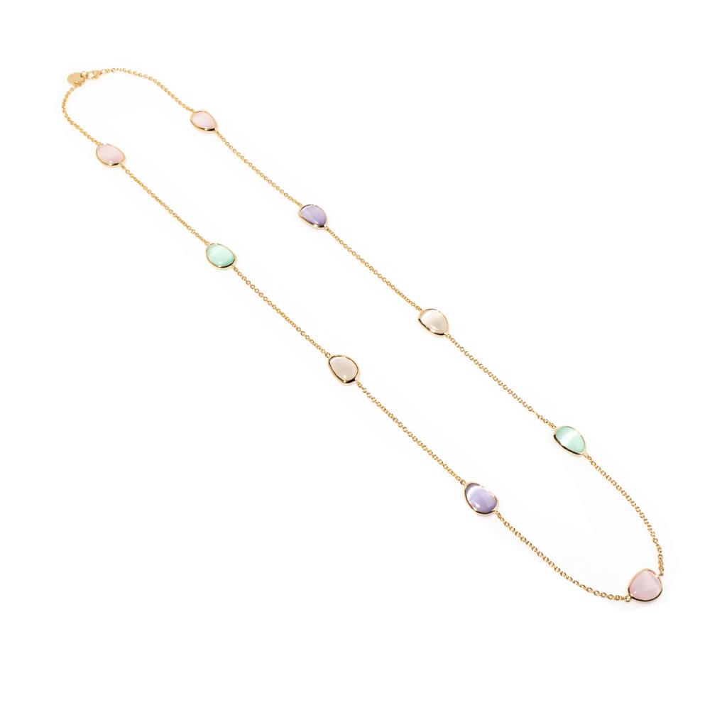 Mad&igrave; long necklace gold plated silver chain 9 colored quartz - MADI'