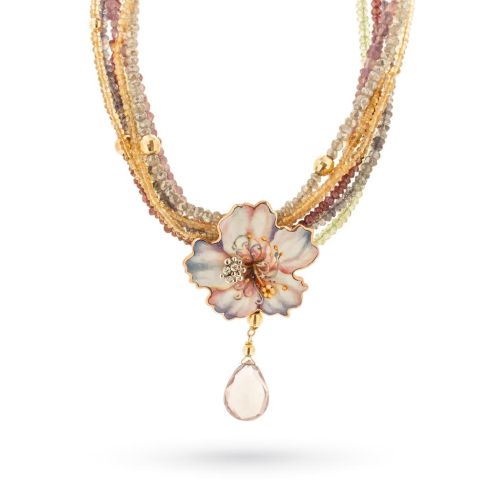 Gabriella Rivalta enameled flower necklace 7 wires 42cm - GABRIELLA RIVALTA