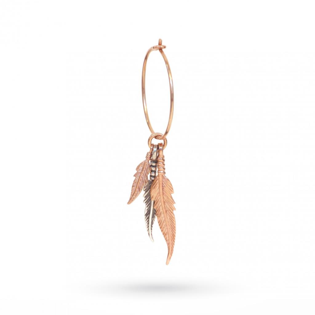 Single circle earring with dangling feathers in 925 silver - MAMAN ET SOPHIE