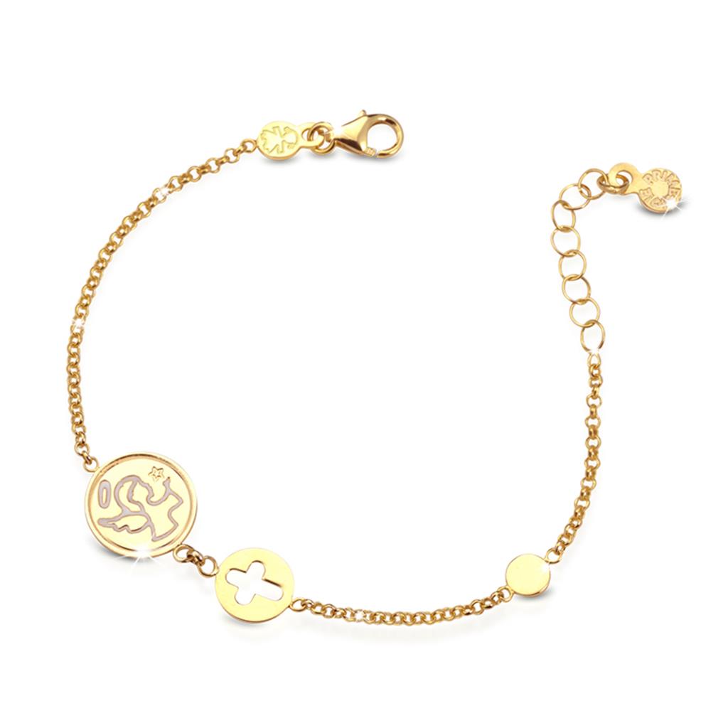 9kt yellow gold bracelet with angel charm and cross - LE BEBE