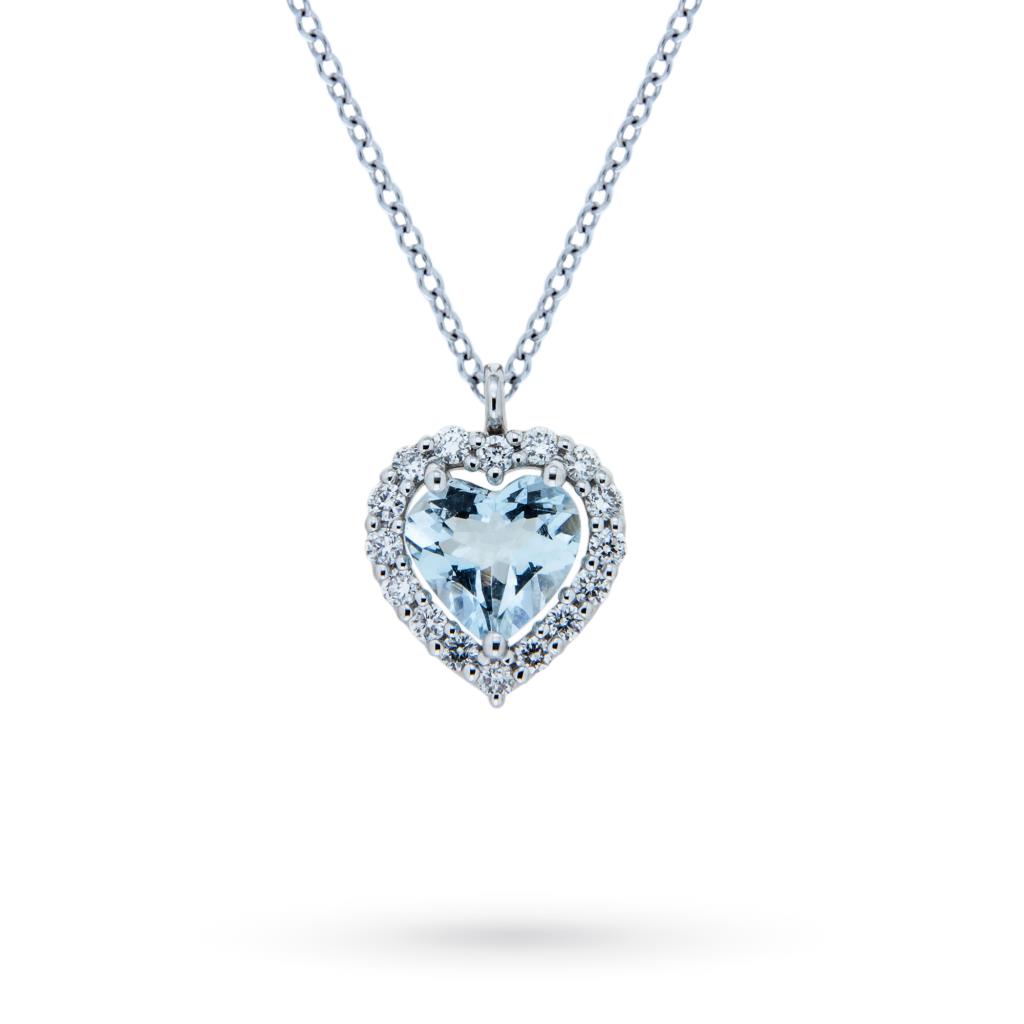 White gold necklace with aquamarine heart and diamonds - CICALA