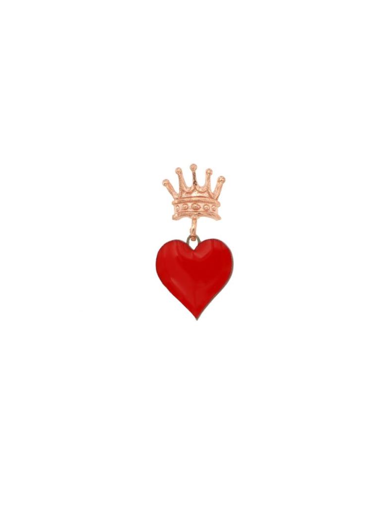 Orecchino singolo argento 925 cuore rosso e corona - MAMAN ET SOPHIE