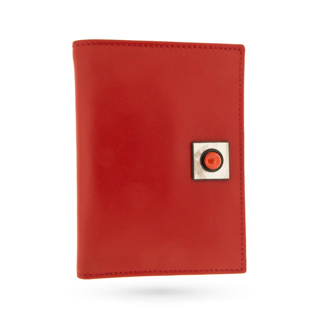 Document holder in red leather with onyx and coral mother of pearl - ASCIONE