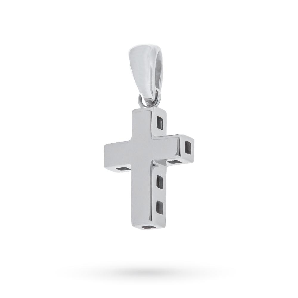Ciondolo croce oro bianco liscia traforata 18kt - LUSSO ITALIANO