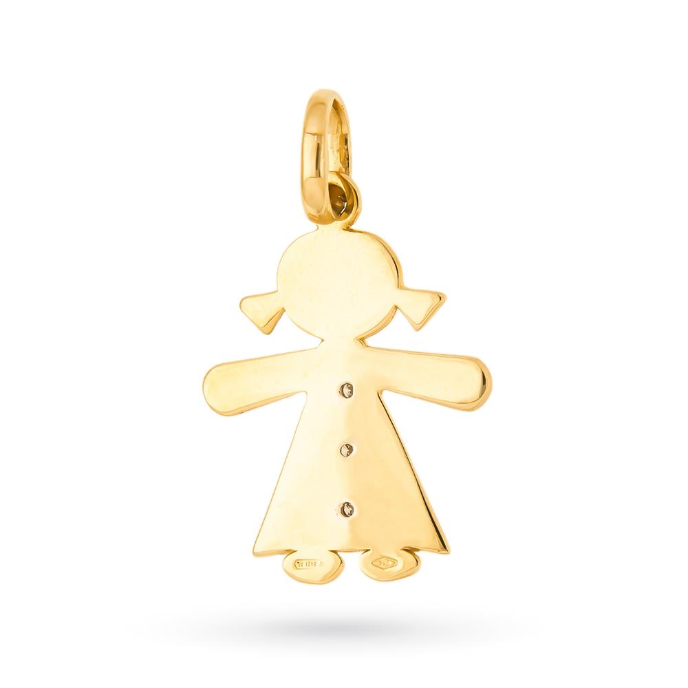  Ciondolo bimba grande oro giallo 18kt 3 diamanti - LUSSO ITALIANO