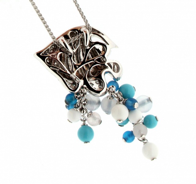  Girocollo con pesce in oro bianco smaltato con quarzi e diamanti - ORO TREND