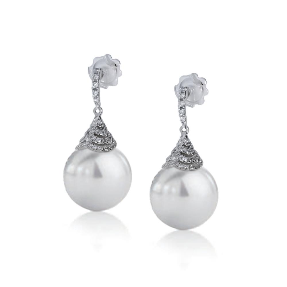 Pendant earrings with Ø 11-12 mm Edison pearls and diamonds - COSCIA