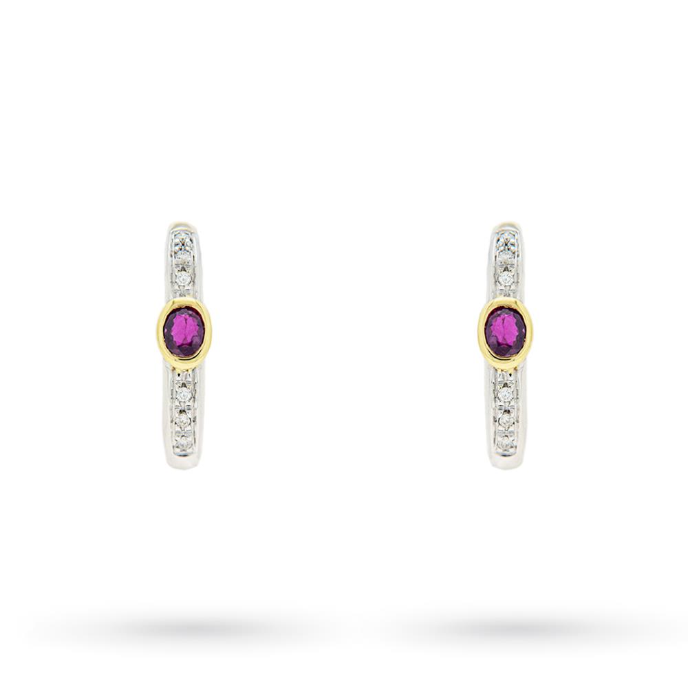 Orecchini semicerchi ovali rubini diamanti oro bianco giallo - LUSSO ITALIANO