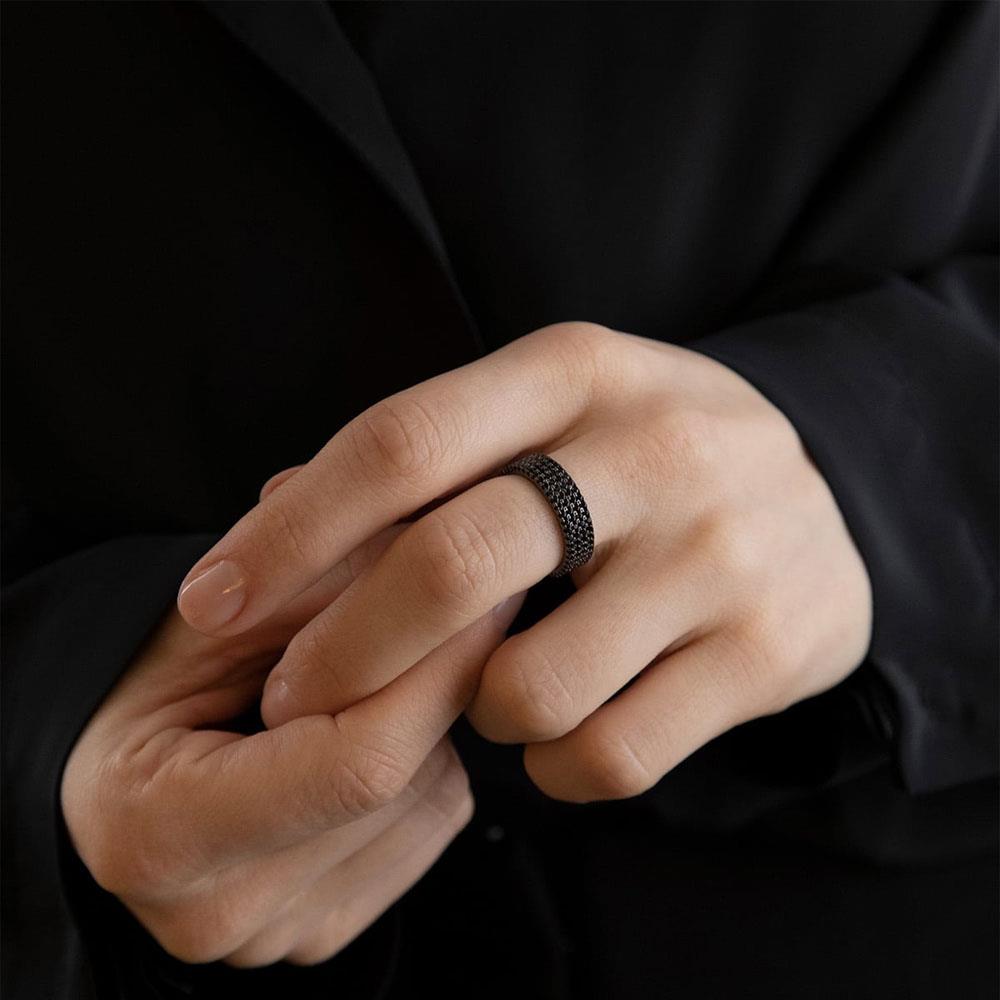  Fascia h6 zirconia cubica nera argento rodio nero lucido Nove25 - NOVE25