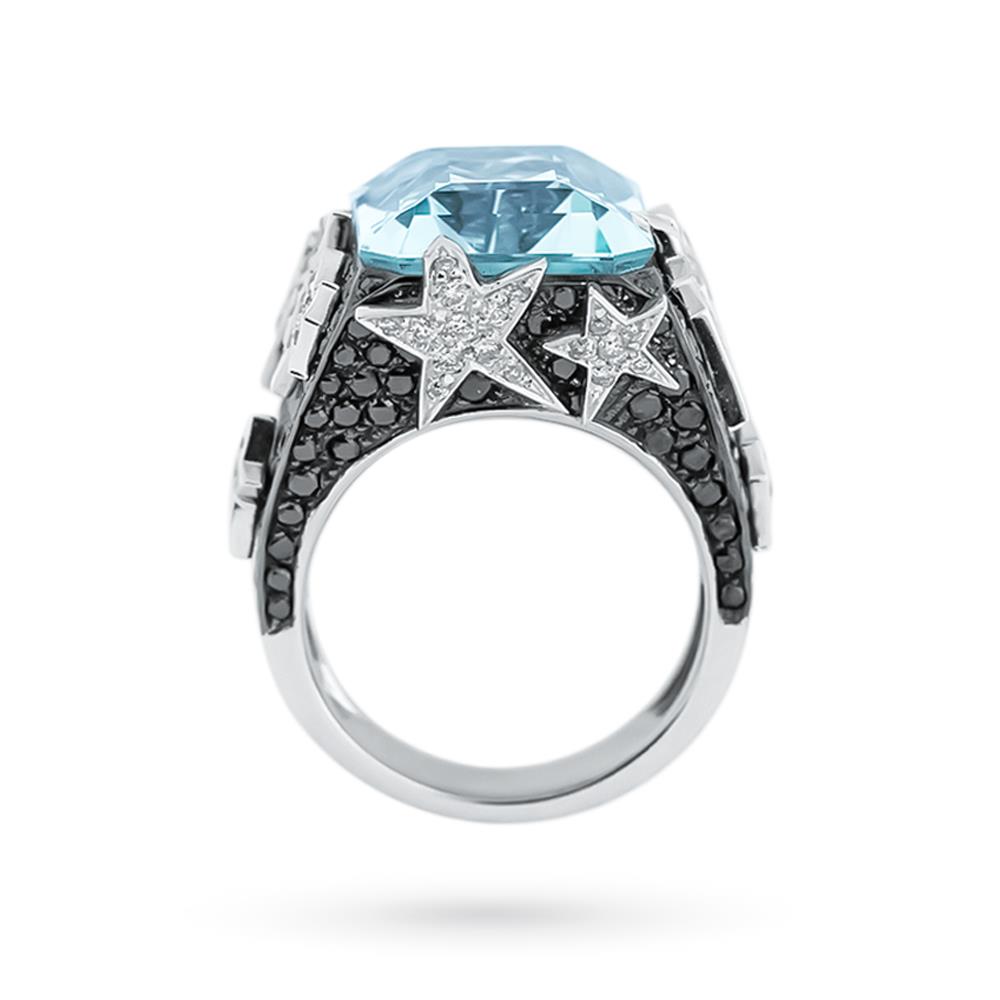  Large aquamarine gold ring white and black diamonds - CICALA