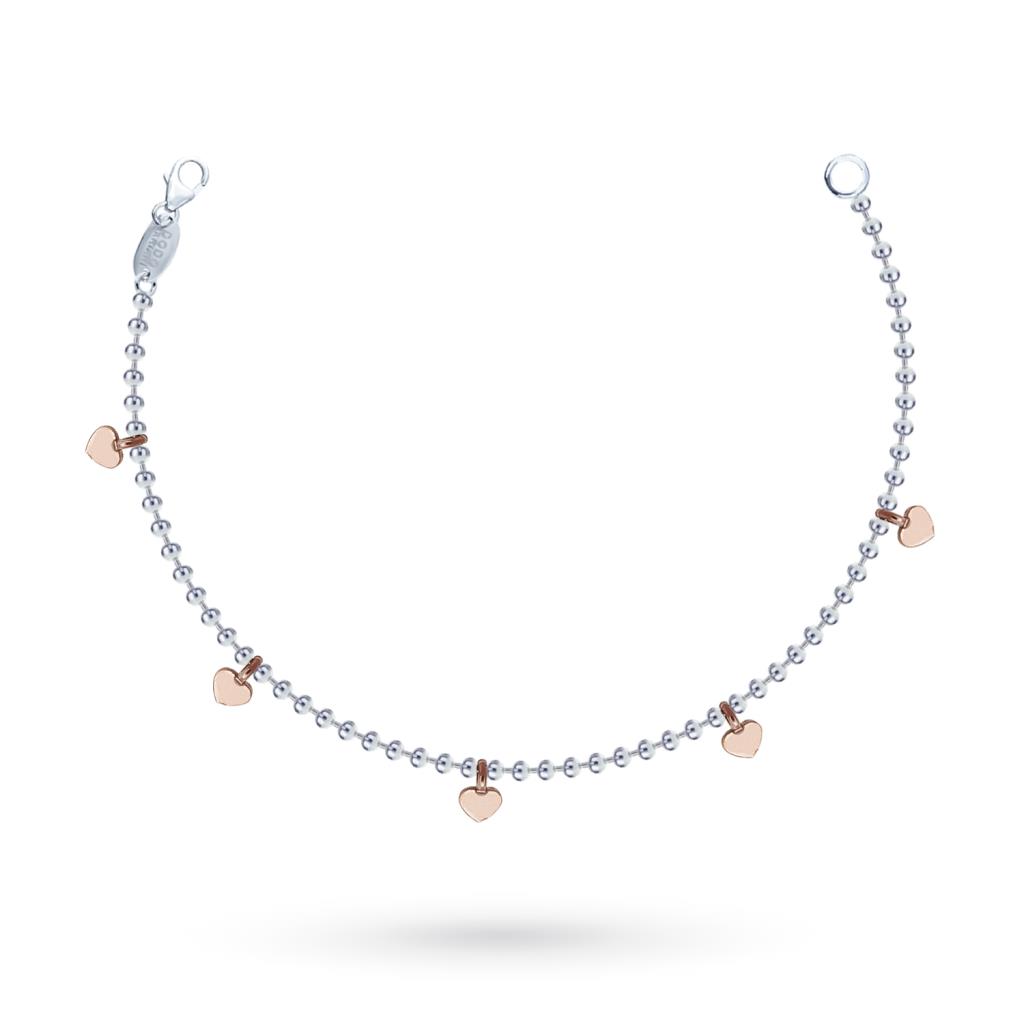 Dodo Mariani small dots bracelet in silver with pink gold hearts - DODO MARIANI