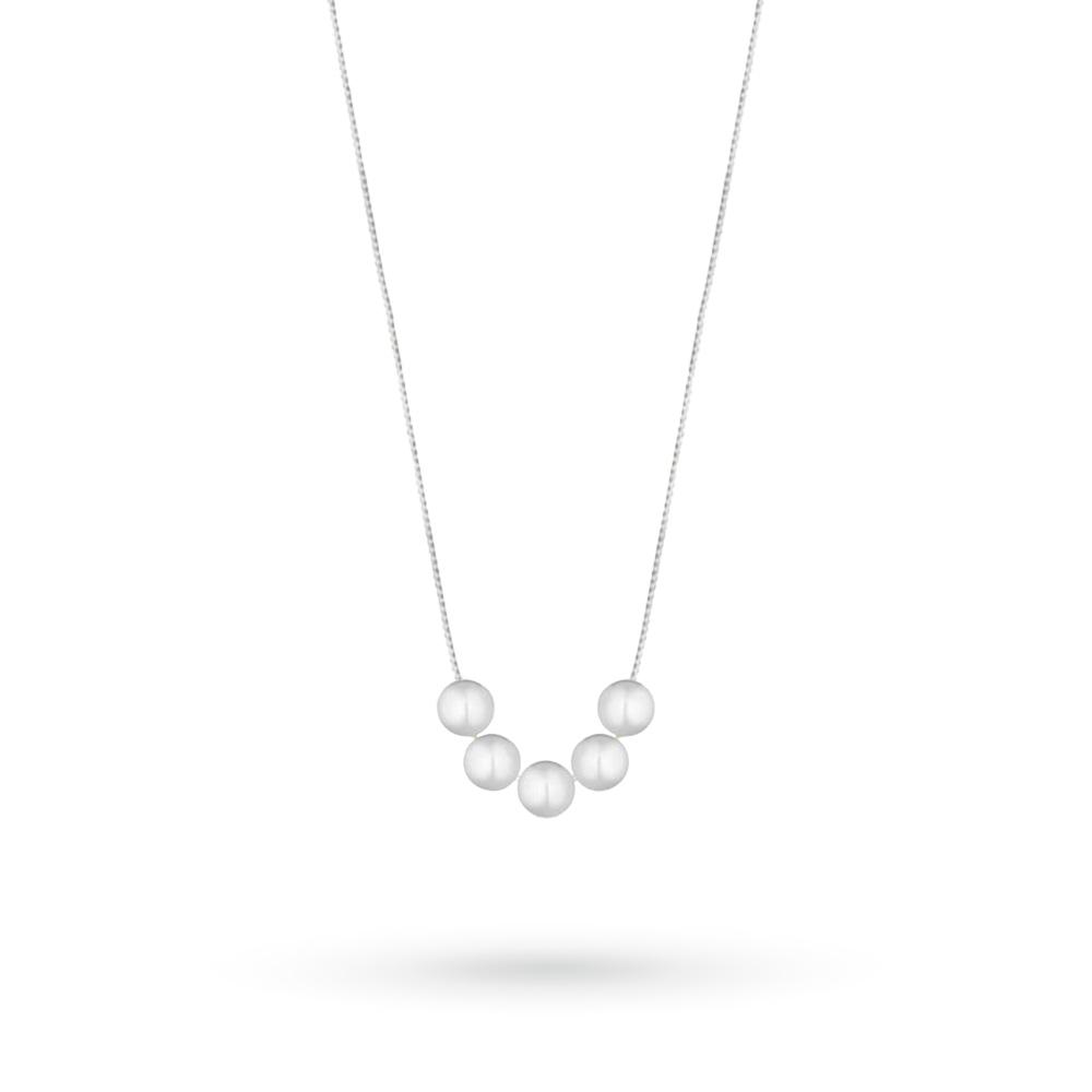 White gold necklace with 5 sliding pearls &Oslash;5.5-6mm - COSCIA