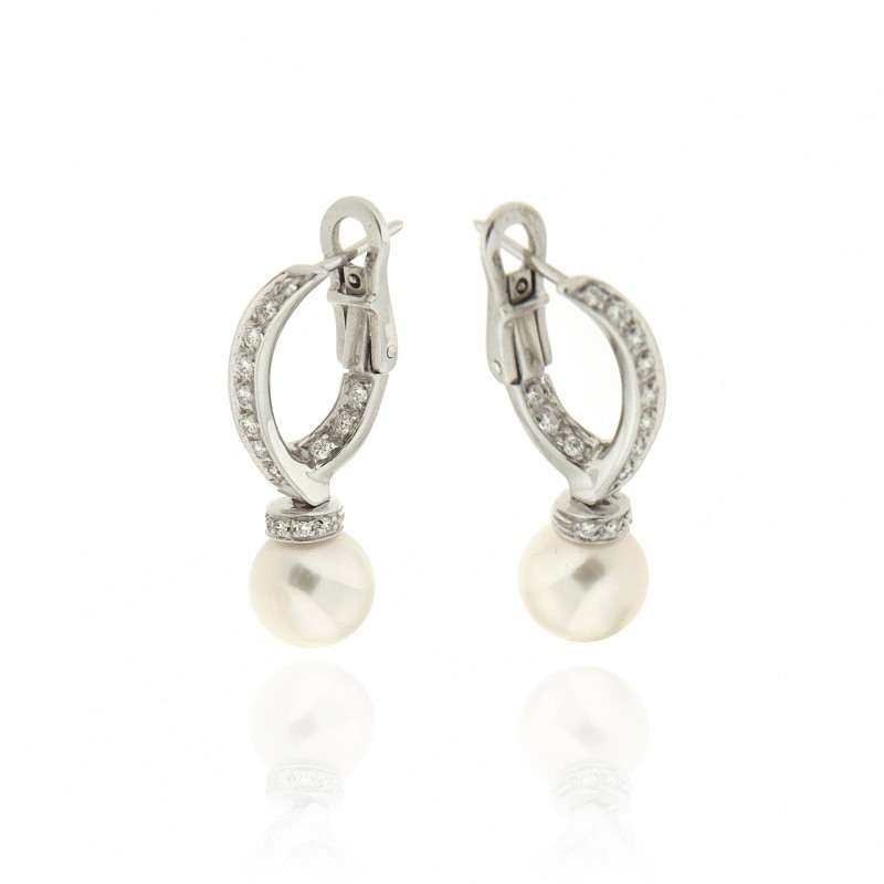  Orecchini con perle e diamanti in oro bianco 18kt - LUSSO ITALIANO