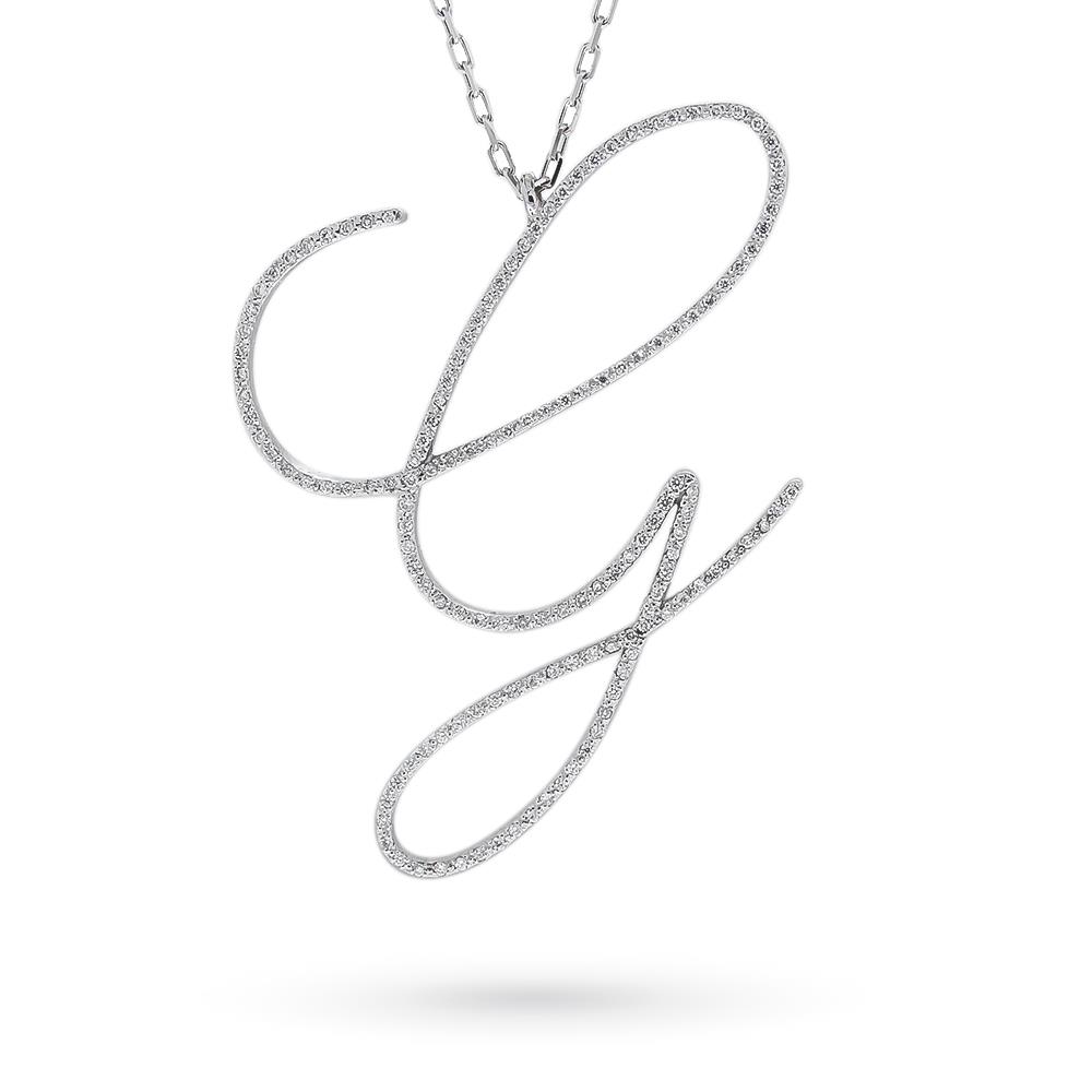 Long pendant necklace G diamonds white gold 58cm - PINOMARINO