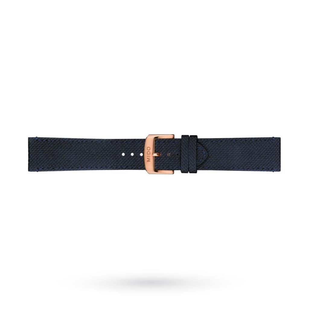 Cinturino Mido tessuto tecnico blu 22mm fibbia PVD rosa - MIDO