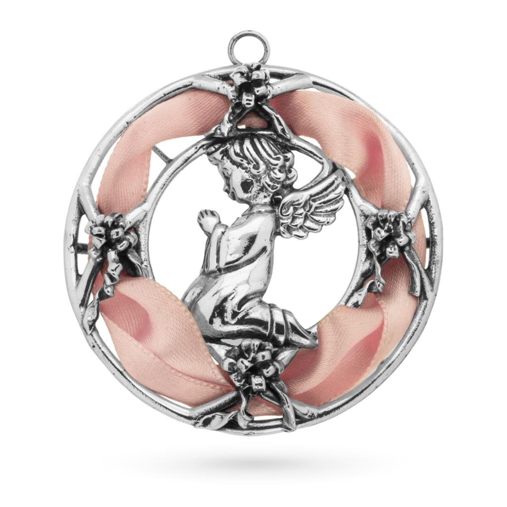 Decorazione con angioletto in argento e nastro rosa - UNBRANDED
