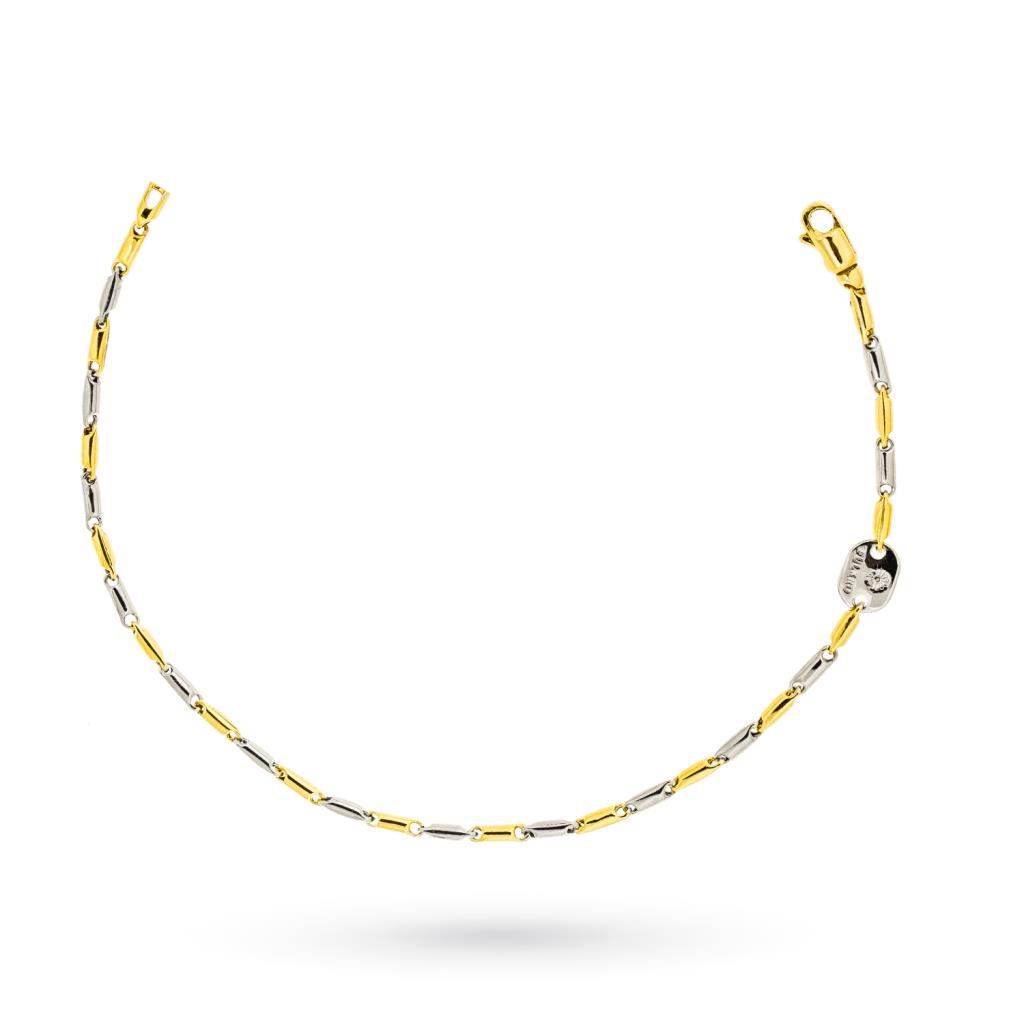 Bracciale oro bianco giallo 18kt tubetti lucidi 20 cm  - LUSSO ITALIANO