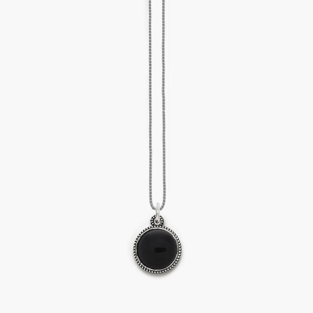 Nove25 silver onyx stone dotted round pendant necklace - NOVE25